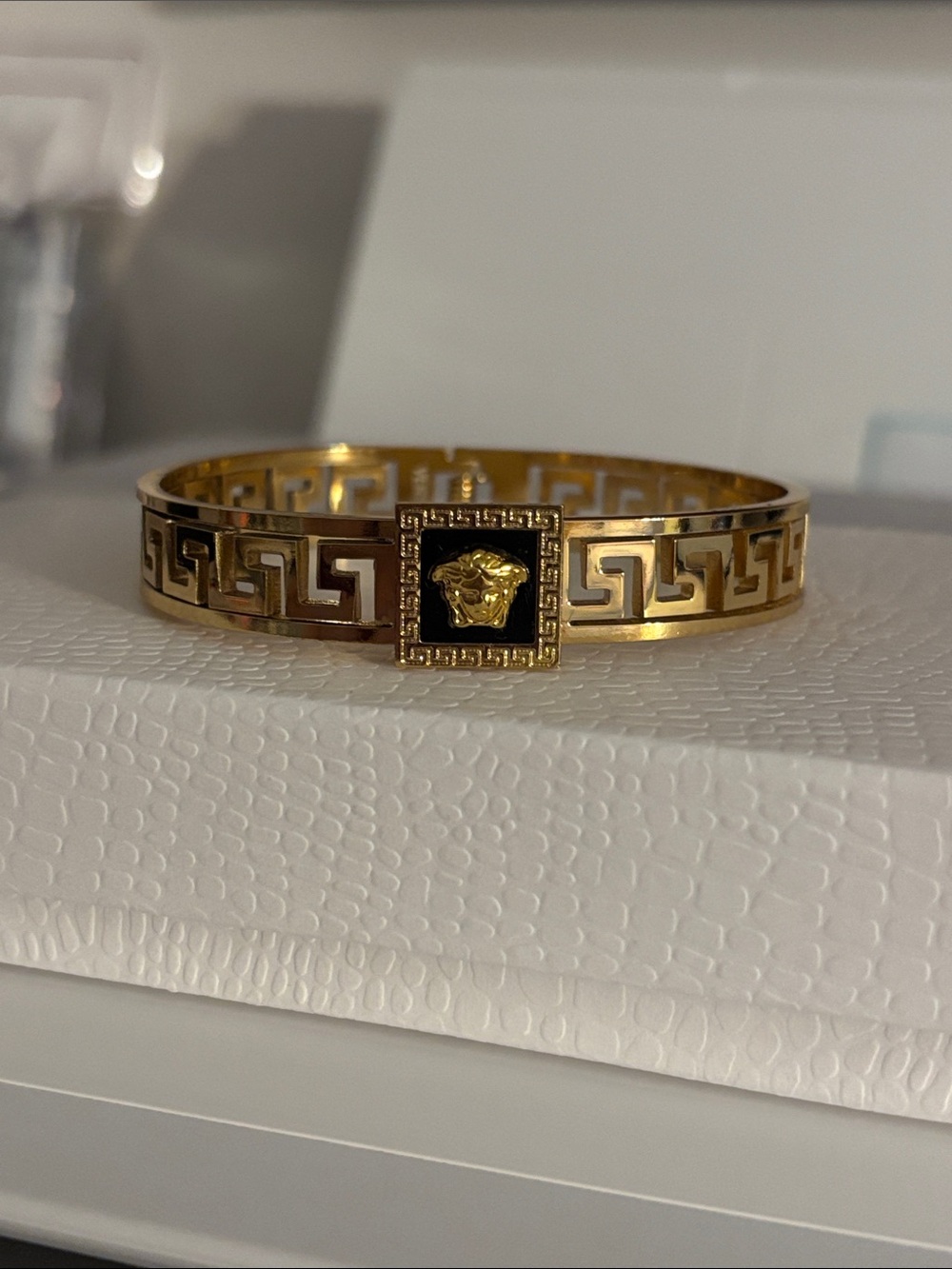 Fashion Jewelry Gold and Black Medusa-Inspired Bangle Bracelet